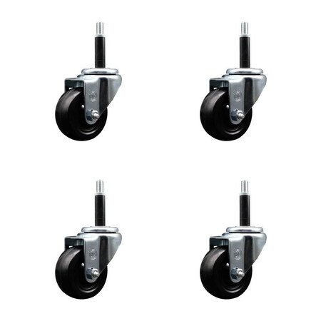 Service Caster 3'' SS Soft Rubber Wheel Swivel 3/4'' Expanding Stem Caster Set, 4PK SCC-SSEX20S314-SRS-34-4